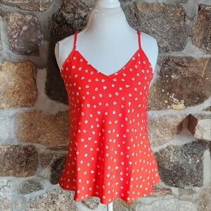 Rachel Zoe Women’s Spaghetti Strap Tank Top Red W/ White Flowers Size Small